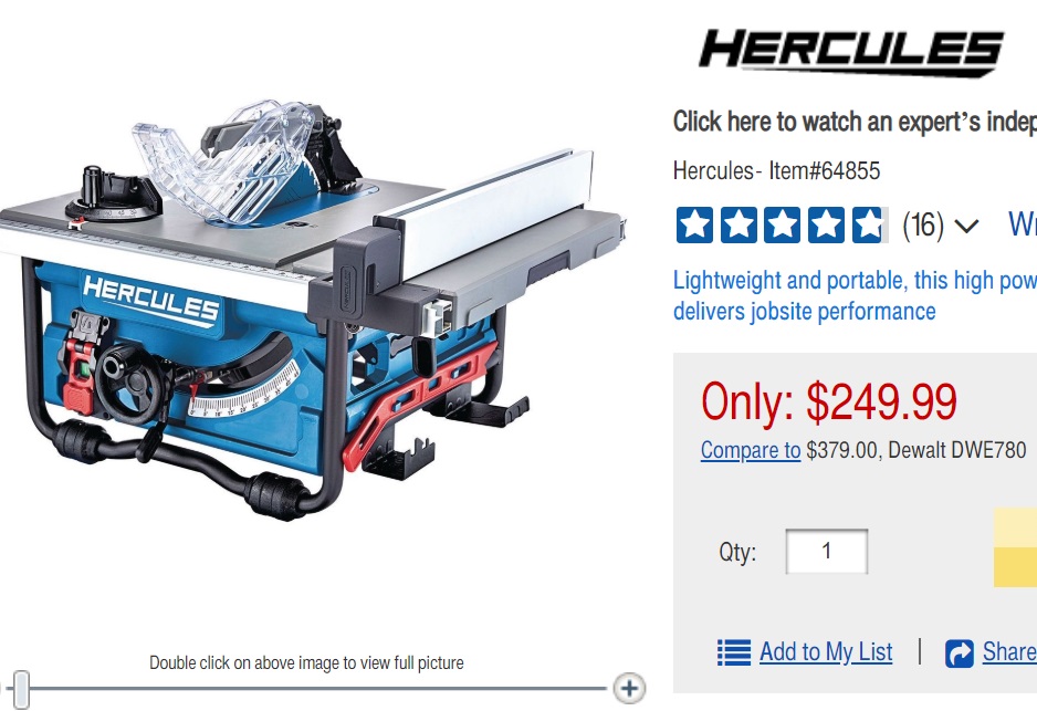 Harbor Freight News - Hercules Table Saw Huge Price Drop To $250 Just