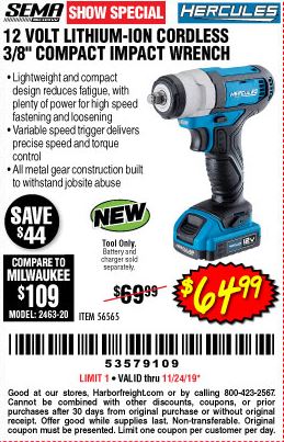 Hercules 12 volt impact driver sale