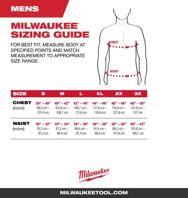 Milwaukee Mens / Womens Heated Jacket & Hoodie Sizing Chart Tool Craze