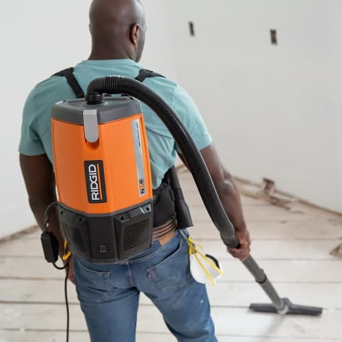 Ridgid 6 quart NXT Backpack Vacuum in use