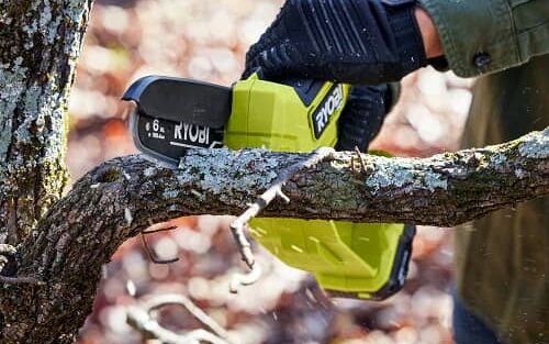 Ryobi 18V Compact Brushless 6" Pruning Chainsaw in action