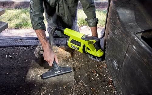 Ryobi 18V HP Brushless Jobsite Hand Vacuum in action