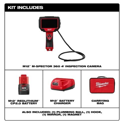 Milwaukee M12 M-Spector 360 Inspection Camera kit contents