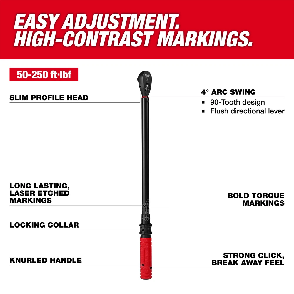 Milwaukee Click Torque Wrench Models In 1/4", 3/8", & 1/2"